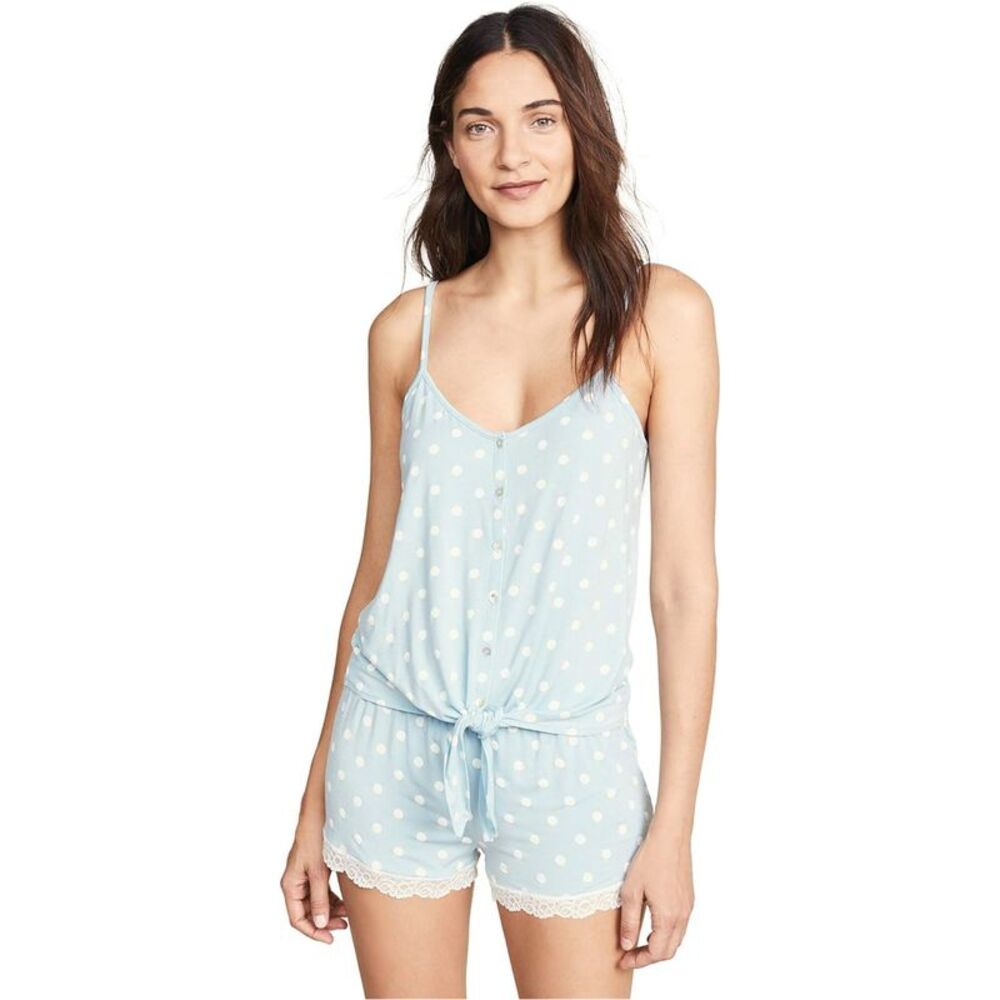 P.J. Salvage Womens Polka Dot Tie-Front Pajama Sleep Cami Tank Top, Blue, S, DM